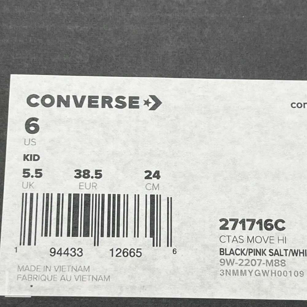 Converse Chuck Taylor All Star Move Youth Girls‎ Platform Sneakers Size 6 Black